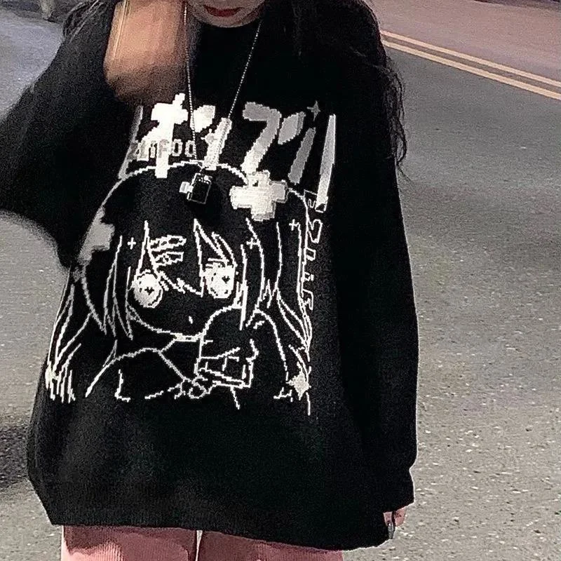 

Women Sweater Oversize Y2k Tops Long Sleeve Winter Clothes Jumper Anime Pullover Streetwear Knitted Coat Vintage Korean Clothing