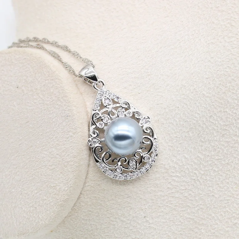 Классические серые жемчужные Серебристые серьги ожерелье кольцо с подвеской