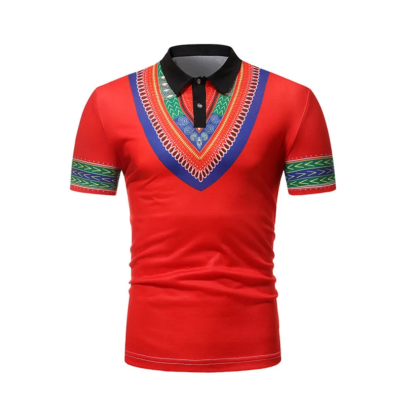 

Рубашка-поло с Африканским принтом Дашики, Мужская брендовая одежда с коротким рукавом, одежда в африканском стиле, мужская приталенная дел...