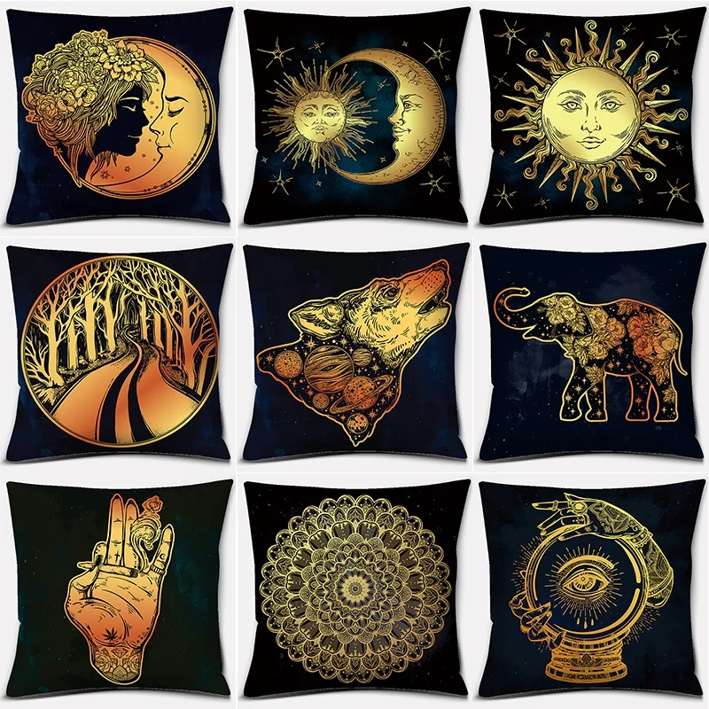 

Black Gold Floral Style Printed Cushion Cover Golden Mandala Pillow Cover Square Decorative Pillowcase for Home Sofa