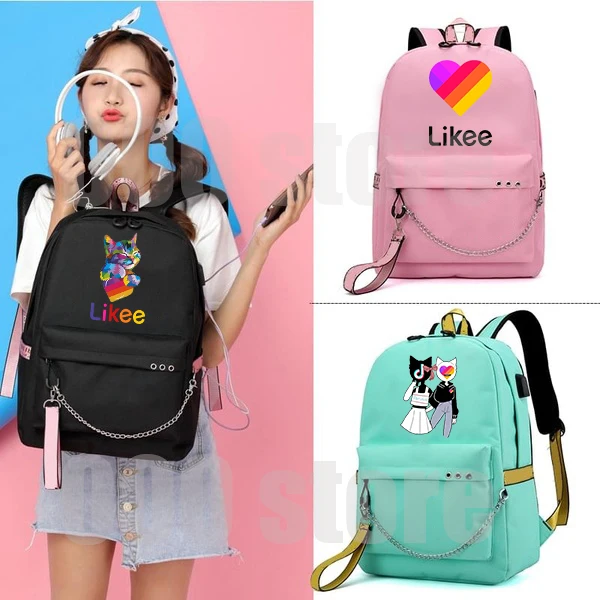 

2020 популярный рюкзак Likee с USB зарядкой LIKEE Video App, рюкзак для ноутбука, школьные сумки для подростков, школьная сумка для девочек, розовый, черн...
