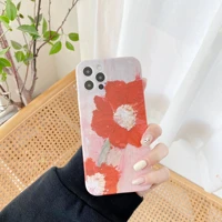 retro sweet oil painting red flowers art japanese phone case for iphone 12 11 pro max xr xs max 7 8 plus x 7plus case cute cover