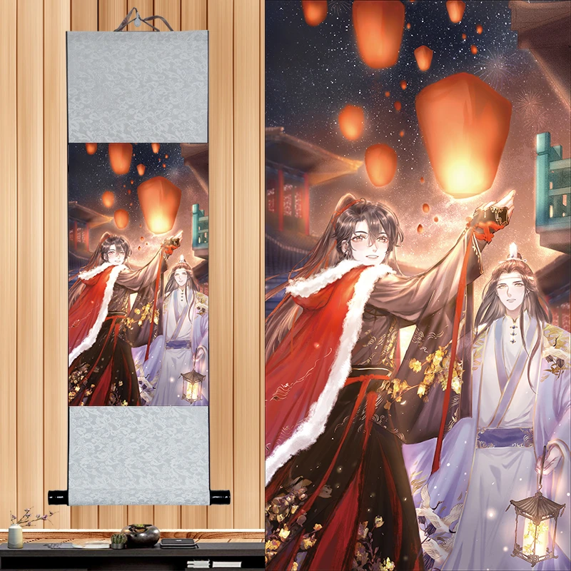30 см * 80 Tian Guan Ci Fu Hua Cheng Xie Lian Печатный постер с изображением прокрутки Настенный