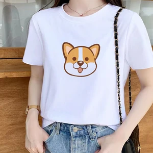 Women Graphic Cute dog Head Printing Cute Summer Spring 90s Style Casual Fashion Female Clothes Tops Tees Tshirt T-Shirt