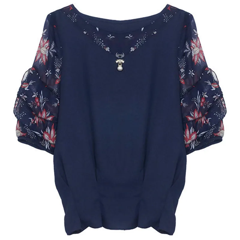 Women Spring Summer Style Chiffon Blouses Shirts Lady Casual Half Sleeve Patchwork Blusas Tops DF2839 | Женская одежда