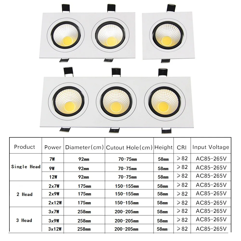Приглушаемая сверхъяркая Встраиваемая потолочная лампа квадратный Точечный