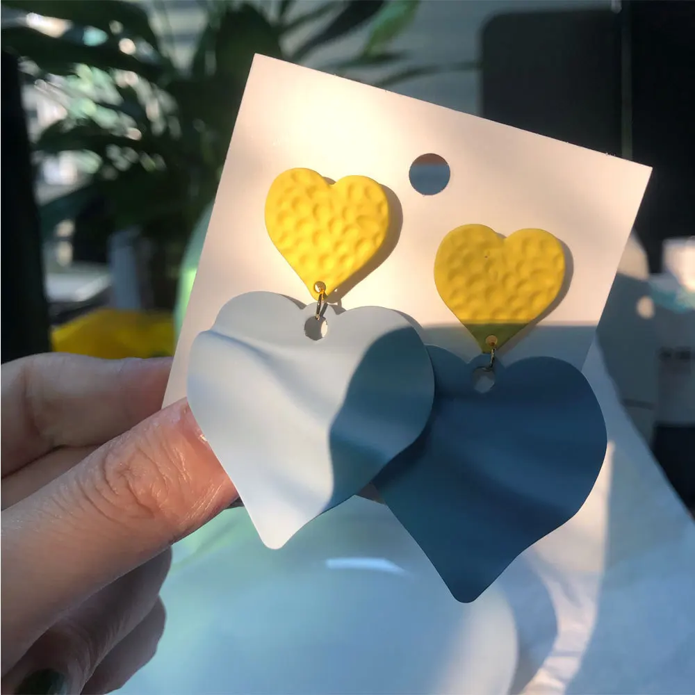 Серьги-капли с розовым сердцем Необычные модные синие карамельные цвета милые