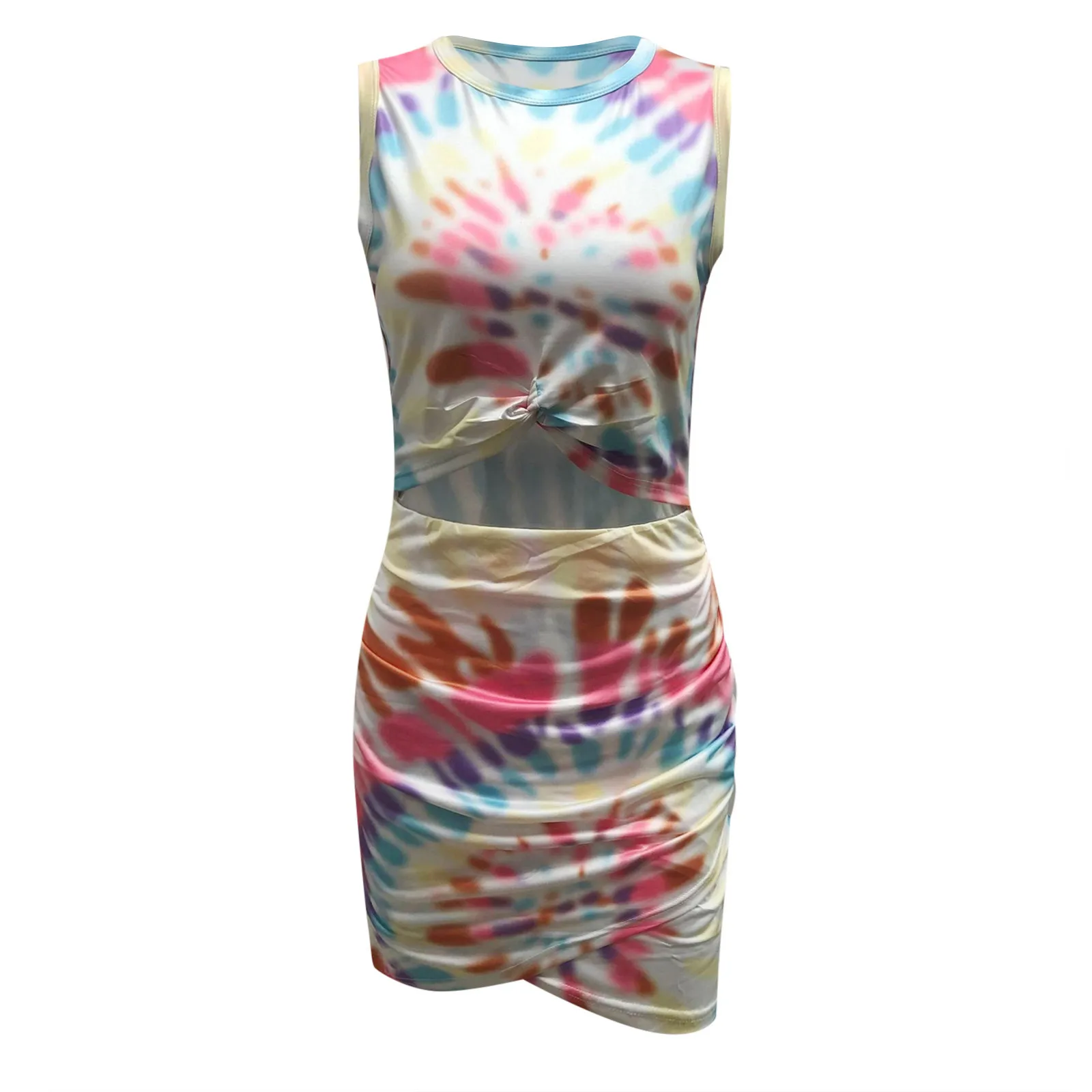 

Summer Mini Dress For Women 2021 Summer Sexy Printed Sleeveless Round Neck Knee-length Dress Female Beach Dresses