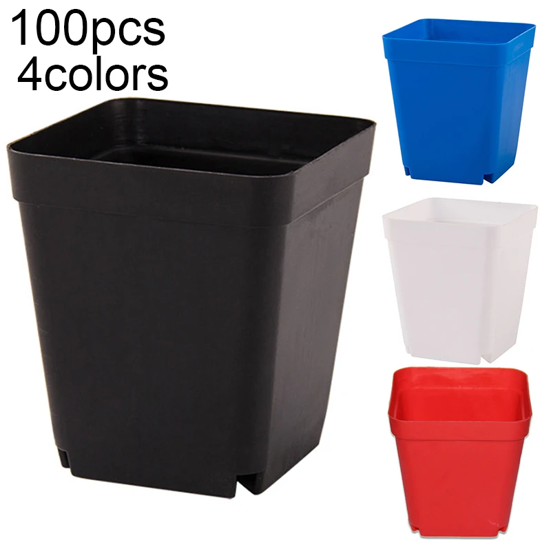 

100pcs Mini Square Plastic Plant Flower Pot Garden Home Office Decor Planter