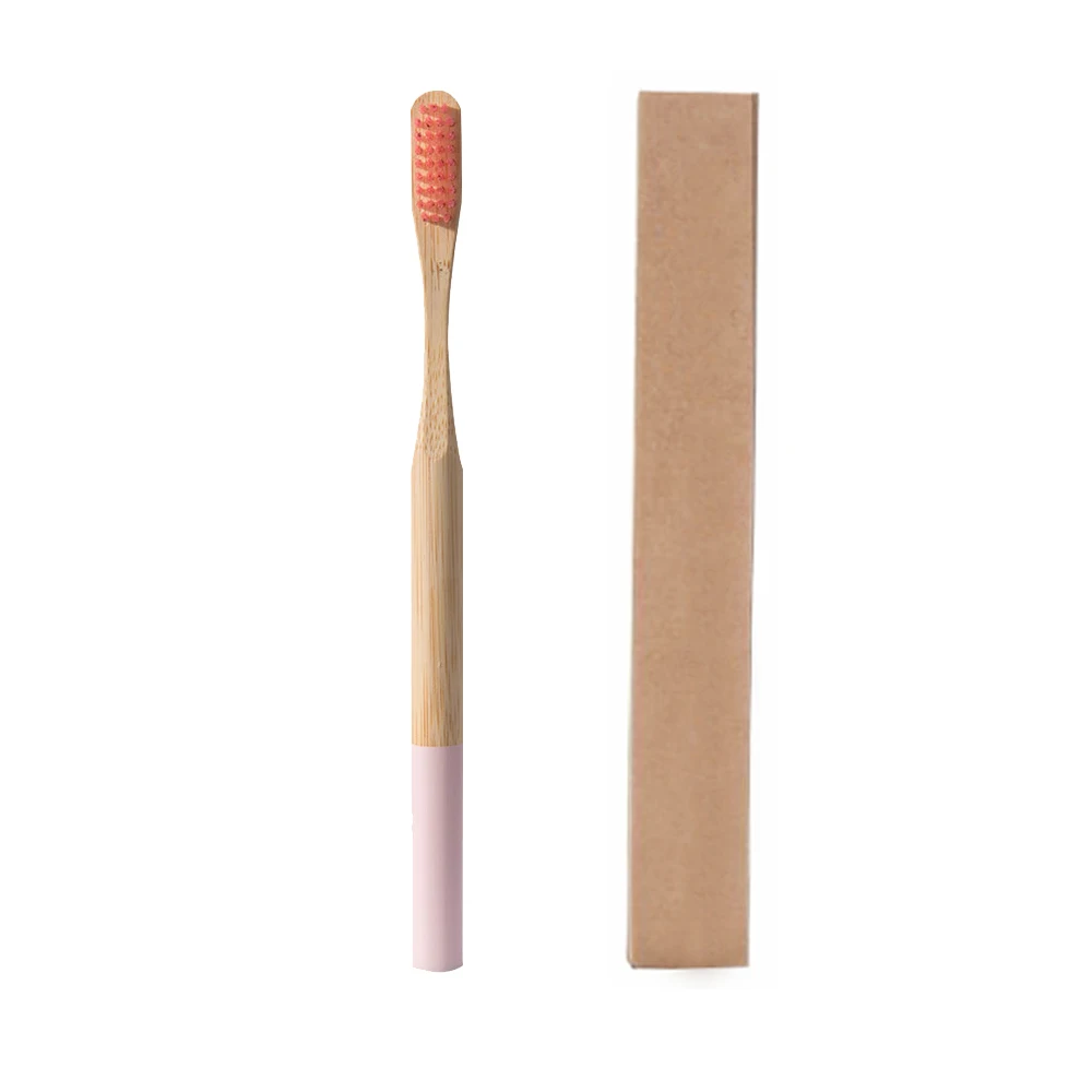 pink with box Экологически чистая Радужная бамбуковая зубная щетка с ручкой, многоцветная натуральная щетка, Бамбуковая биоразлагаемая зубная щетка с мягкой щетиной - Цвет: pink with box