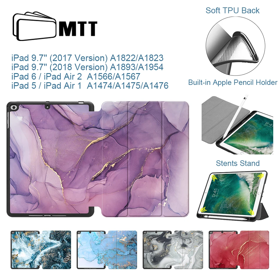 MTT чехол для Apple iPad 9,7 дюймов Мягкий ТПУ+ из искусственной кожи флип смарт-чехол для iPad Air 1 Air 2 9,7 ''мраморная текстура чехол для планшета