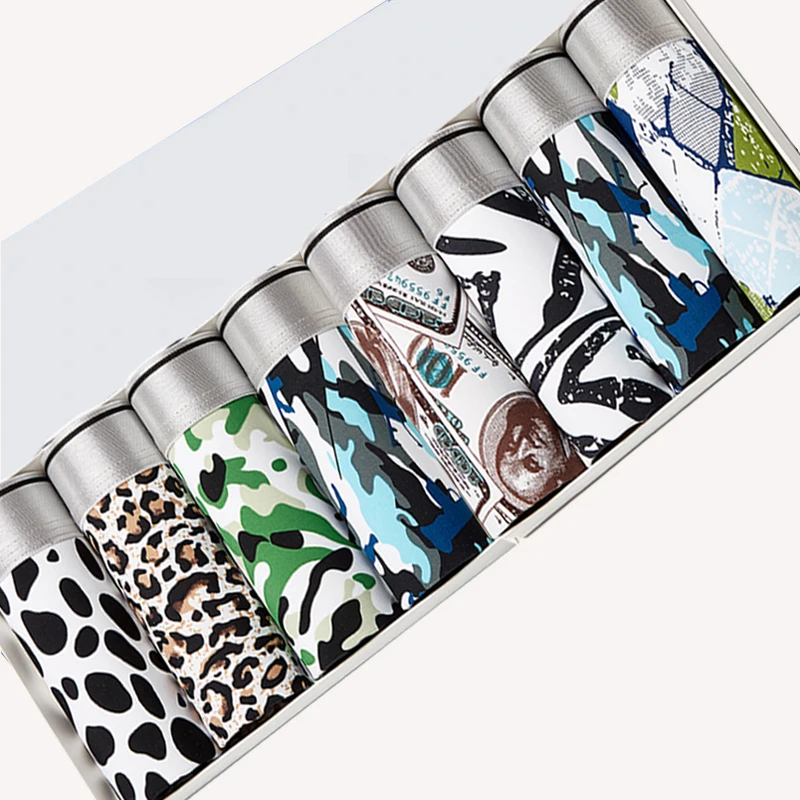 8pcs /Lot Summer Ice Silk Men's Panties Underpants Boxers Shorts Quick Drying Decor Printing Sports Pants
