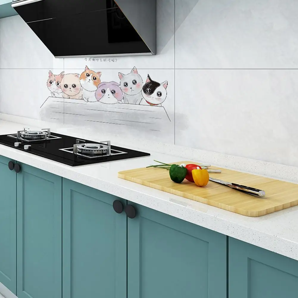 

Anti-oil Heat Resistant Cute Cat Wall Tile Sticker Kitchen Bathroom Decal Decor Aluminum foil self-adhesive paper tile sticker