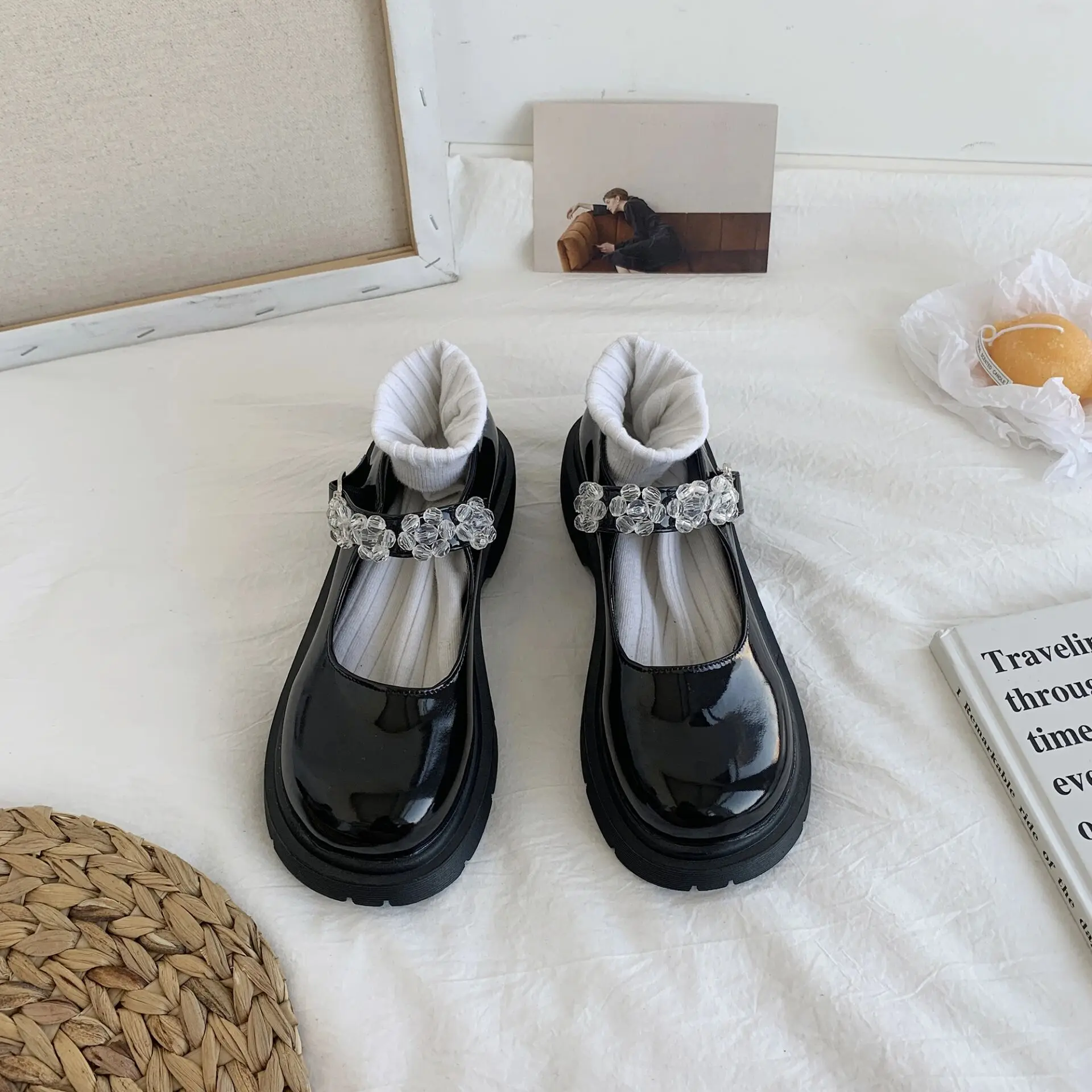 

Униформа Студенческая обувь для студенток колледжа из искусственной кожи в форме сердца с ремешком на щиколотке Туфли Мэри Джейн женская о...