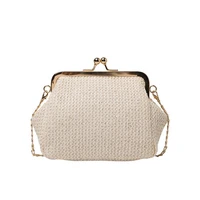 chain straw kiss lock shell womens handbags vintage designer bag women shoulder crossbody bag free shipping