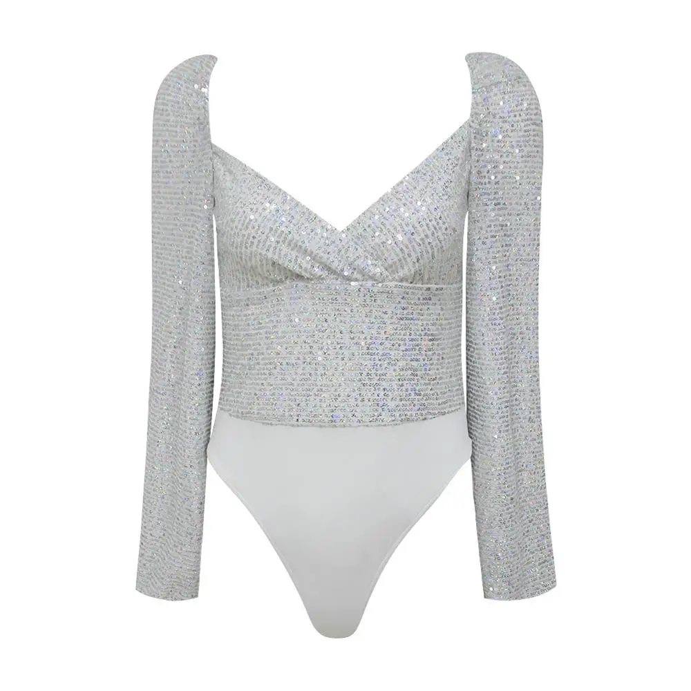 Лидер продаж Женский комплект с длинными рукавами из серебристой сетки и
