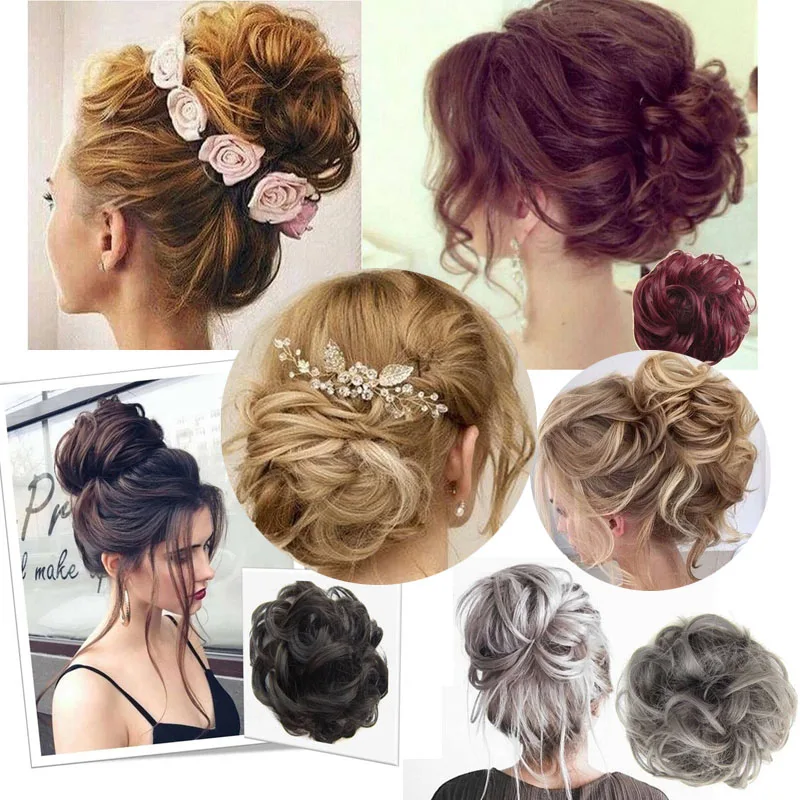 Synthetic Flexible Elastic Women's Messy Hair Bun BlackBrown Blonde Curly Scrunchy Chignon Hairpiece