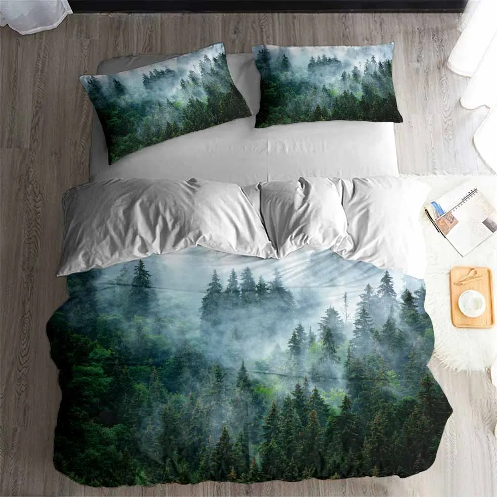 

3d-комплект постельного белья HELENGILI, пододеяльник с принтом туманных гор и леса, Комплект постельного белья с наволочкой