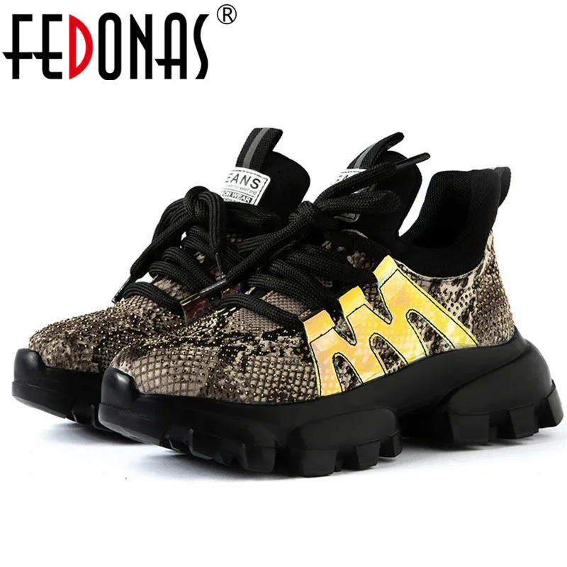 FEDONAS Brand Women Crystal Decoration Genuine Leather Sneakers Top Quality Flats Platform Casual Shoes Woman New Women Flats