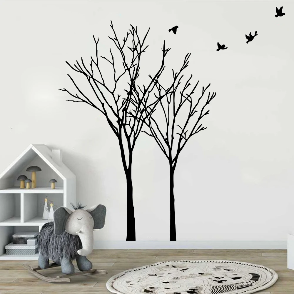 

2Pcs Winter Autumn Tree Birds Lounge Wall Decal Bedroom Kids Room Jungle Tree Forest Animal Wall Sticker Vinyl Home Decor