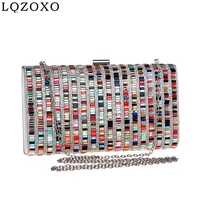 bohemian style women rhinestones clutch bags one side plastic party wedding evening bags shoulder chain purse