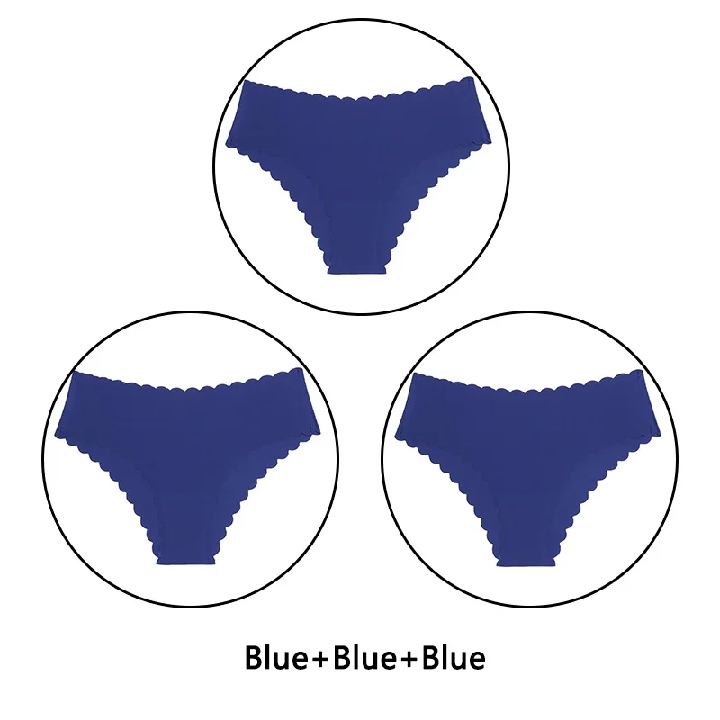 Blue Blue Blue 3 шт./партия, сексуальные трусики с оборками женский сексуальный бесшовный трусики с низкой посадкой, однотонное мягкое нижнее белье, женские Ультра тонкие трусики, нижнее белье - Цвет: Blue Blue Blue