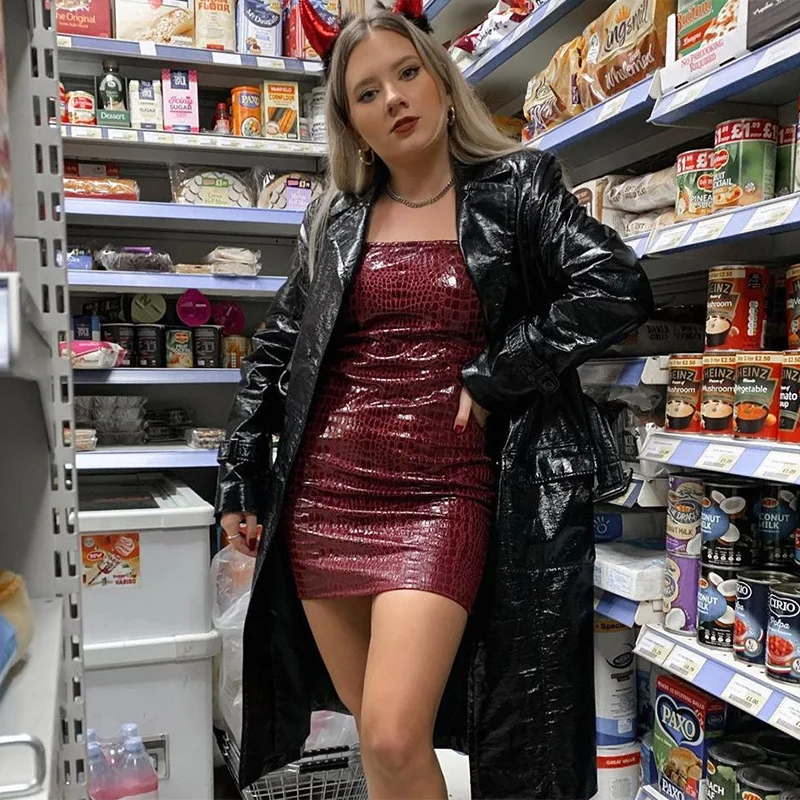 2020 Новое поступление сексуальное облегающее платье из искусственной кожи с