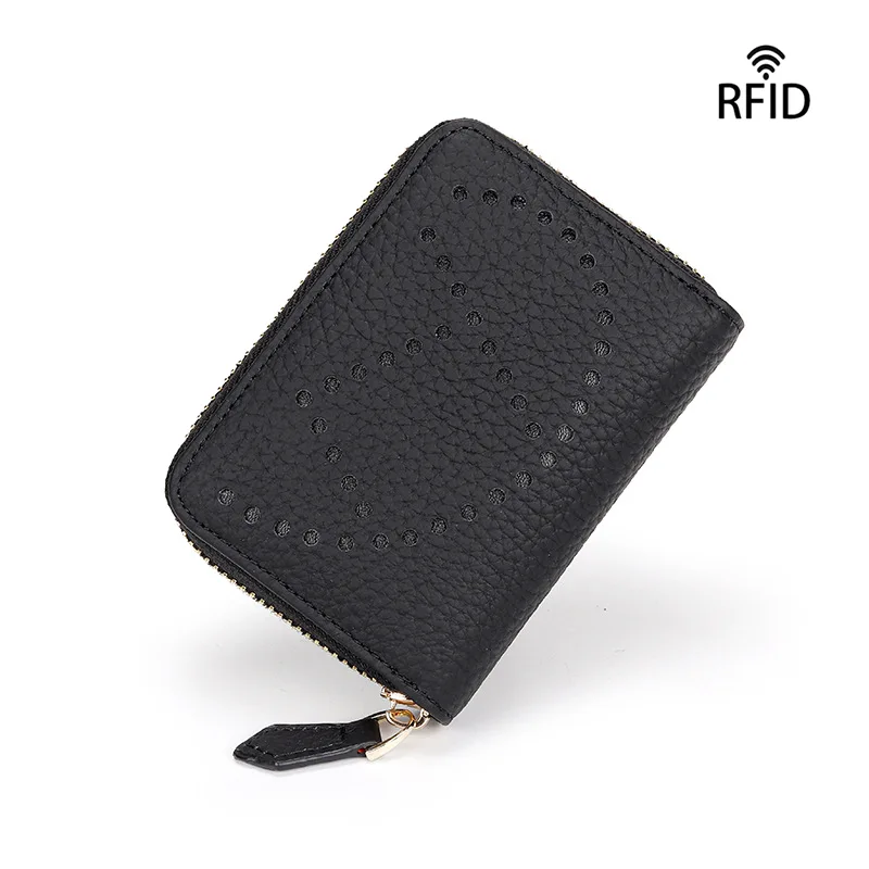 brand business card holder genuine leather rfid credit card holder women zipper pocket unisex hollow card case zipper coin purse free global shipping