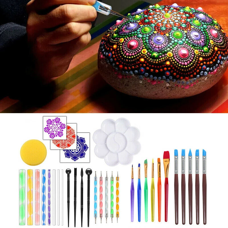 

33pcs Mandala Dotting Tools Rock Painting Kit Dot Nail Art Pen Paint Stencil Set Drafting Pottery Pen DIY Mandala Stencil