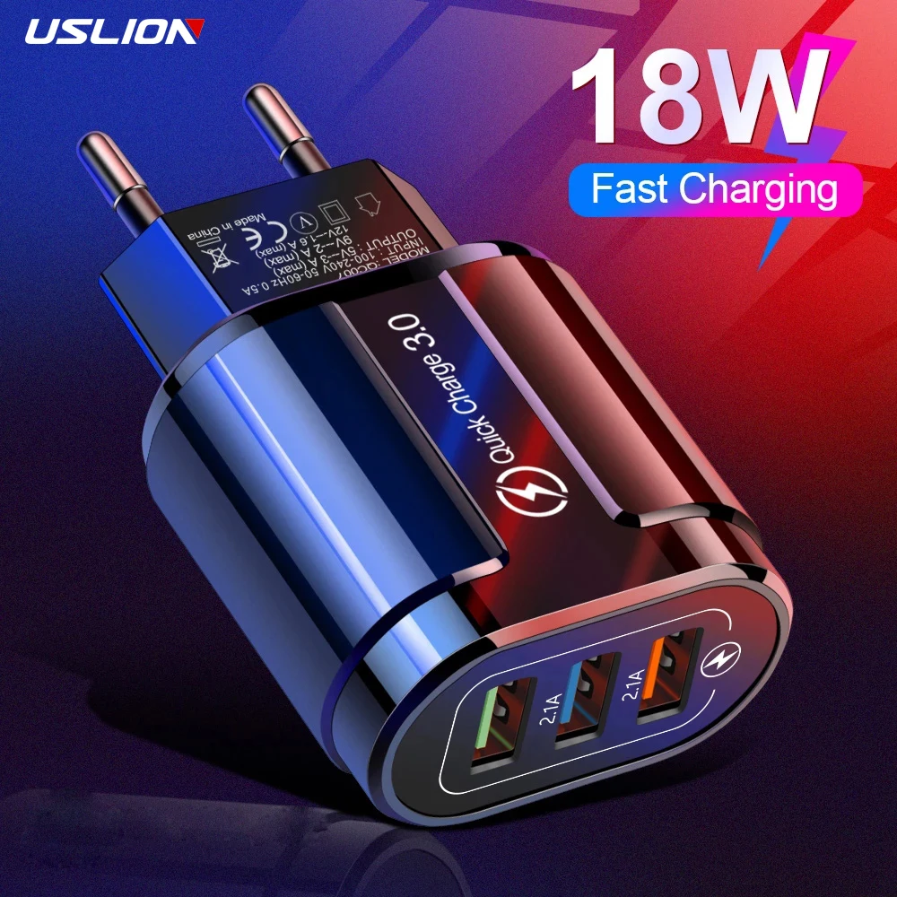 USB зарядное устройство USLION 18 Вт быстрая зарядка QC 3 0 настенная для iPhone 12 11 samsung Xiaomi