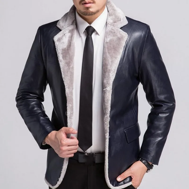 Winter New Fashion Mens Jackets Man Fur Lining Sheepskin Genuine Leather Jacket Warm Jaqueta Couro Masculino Size | Мужская одежда
