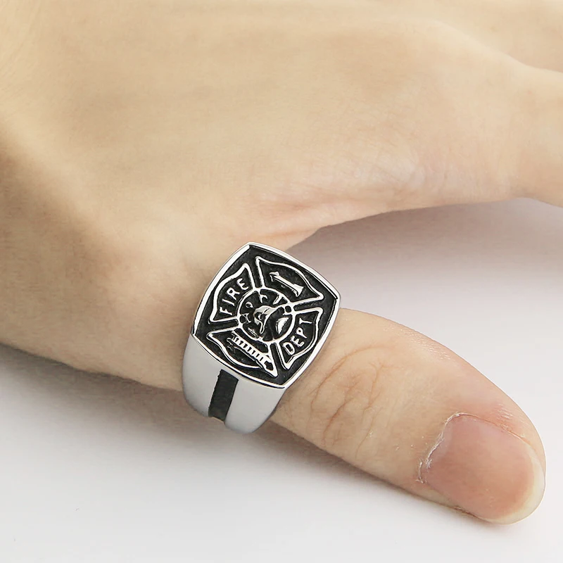 Valily Jewelry мужское кольцо Пожарная служба дизайн кольцо Нержавеющая сталь модные броши с красной эмалью в виде кольца Для мужчин ремешок на пальцы рук anillos серебристый, черный
