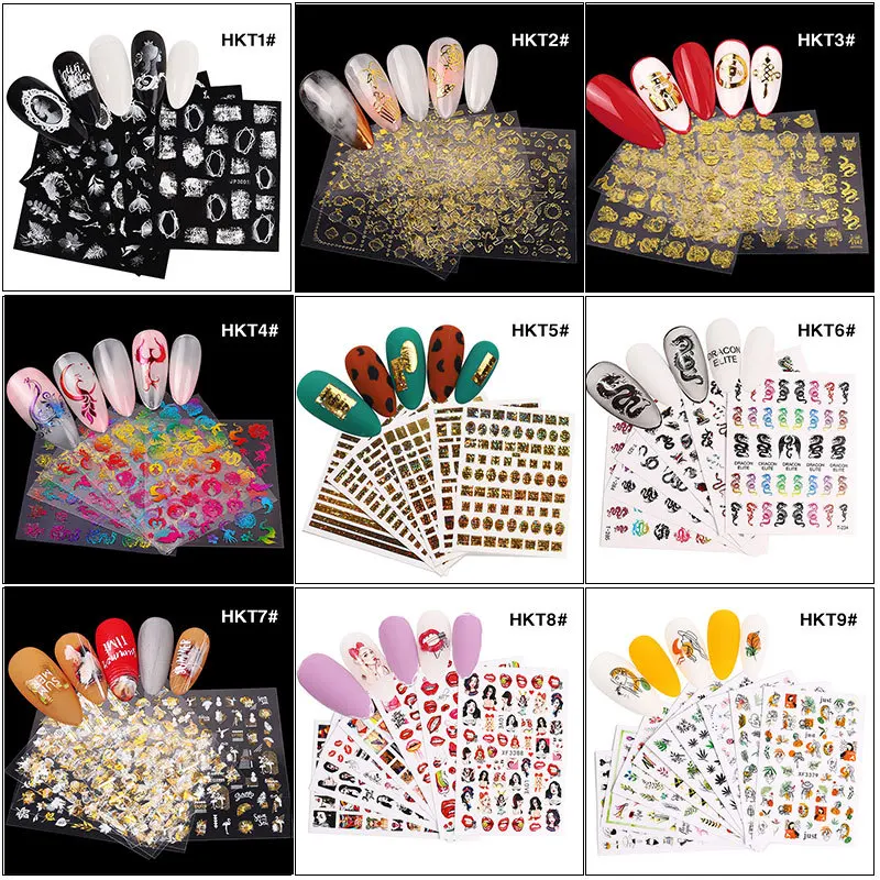 

6pcs/bag Nail Stickers Flowers Plant Animal Lace Color Blooming Sticker set nail decoration