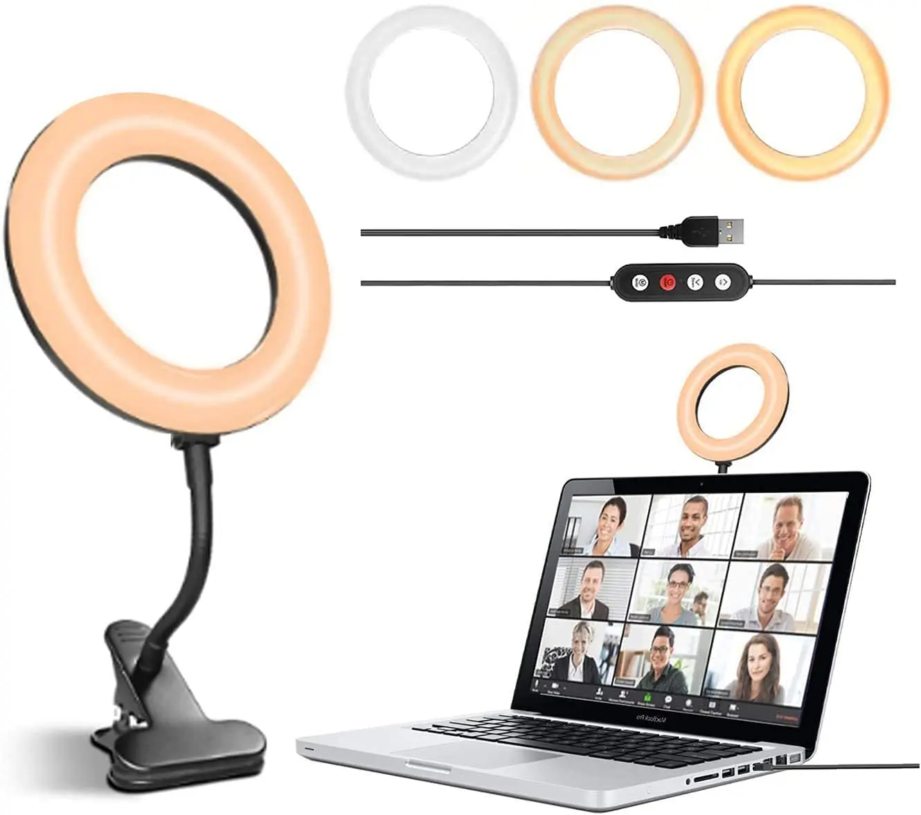 

Video Conference Lighting, 6" Desk Clip on Ring Light for Computer Monitor Laptop, for Zoom Call Lighting/Remote Working/Live