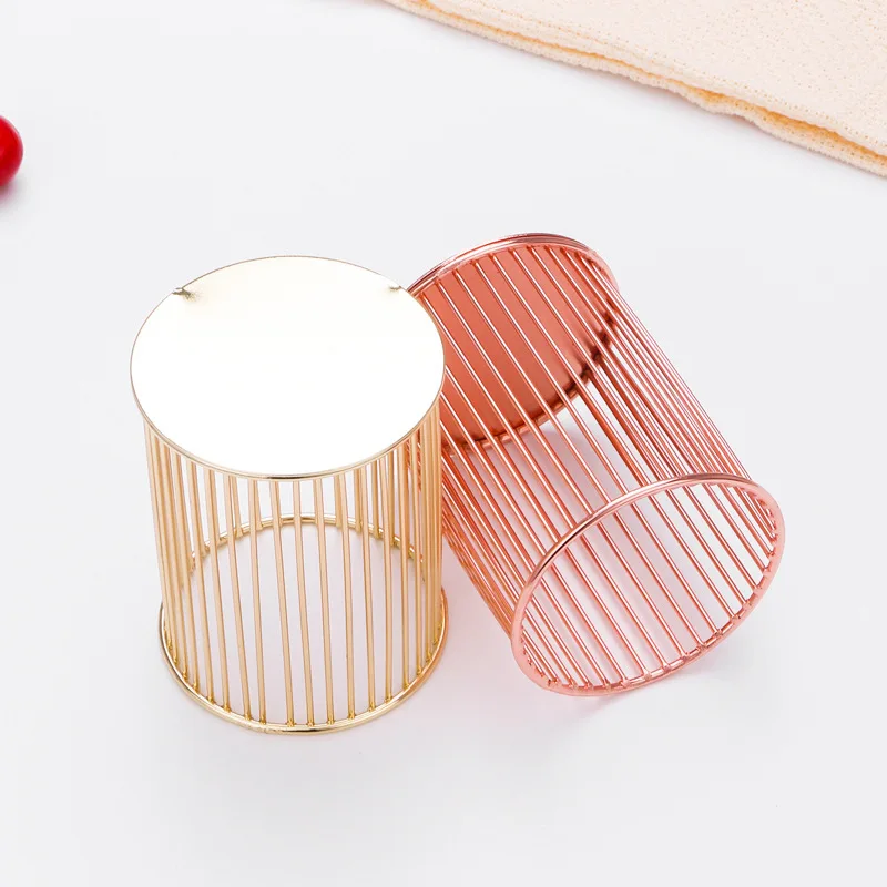 

Ins Gold Wrought Iron Pen Holder Makeup Brushes Storage Rack Desktop Office Stationery Storage Tube
