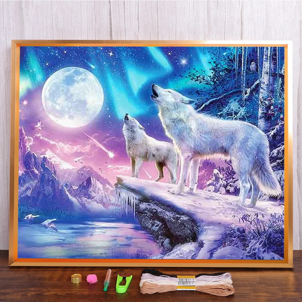 

Wolf Animal Printed Fabric 11CT Cross Stitch Embroidery Kit DMC Threads Needlework Handiwork Knitting Sewing Package Mulina