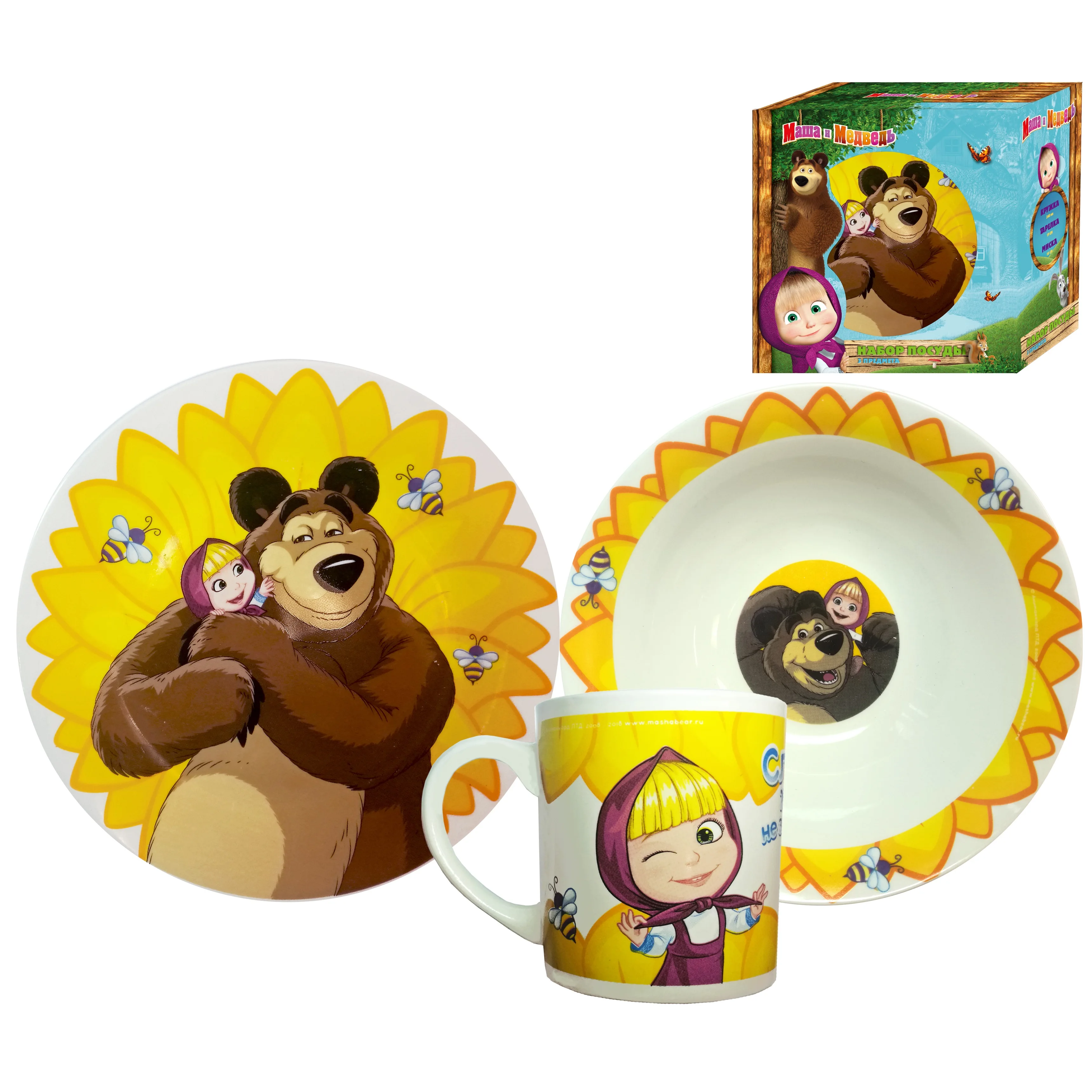 Набор посуды &quotМаша и Медведь. Подсолнух&quot из керамики|Тарелки| |