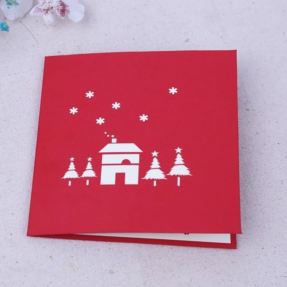 Deer And House Christmas Card Creative 3D Handmade Greeting Cards Gift For Friends/Children/Lovers |