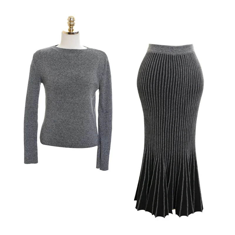 Новинка Осень-Зима вязаная юбка рыбий хвост в Корейском стиле комплект из двух