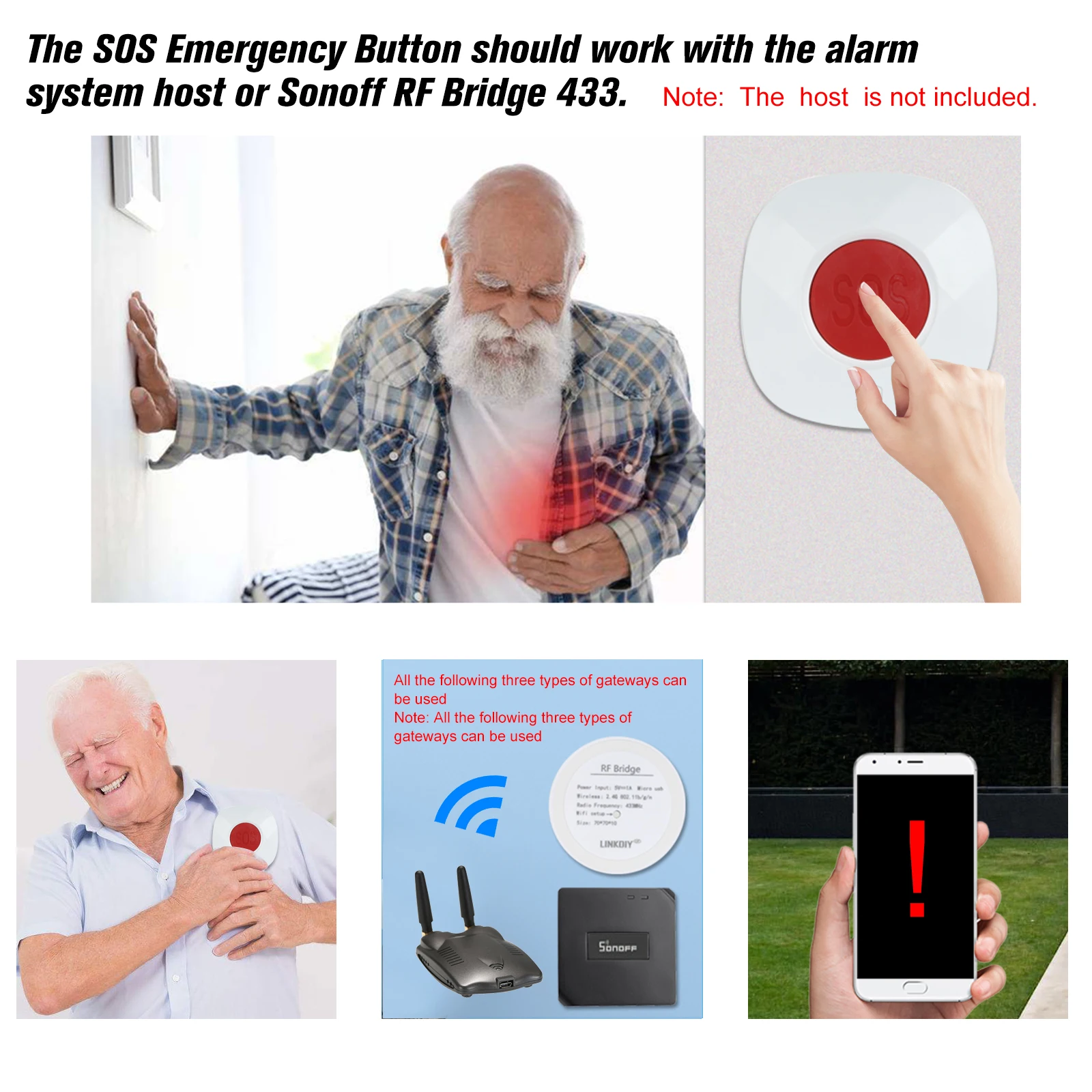 

eWeLink Wireless Remote Call Button SOS/Emergency Button 433MHz for Bed/Chair Mat Fall Alarm Patient Elderly Disabled Press