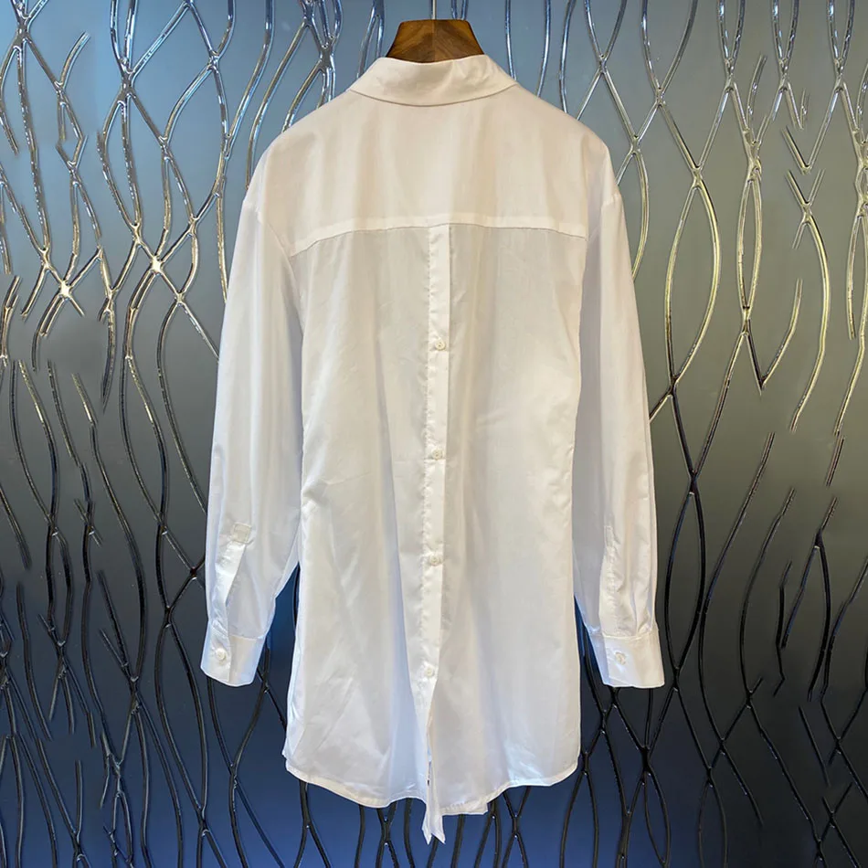 

Ailigou Women's shirt Celmia 2021 Fashion White Lapel Collar Casual Long Sleeve Hollow Pleated Top Ladies Loose Bashas