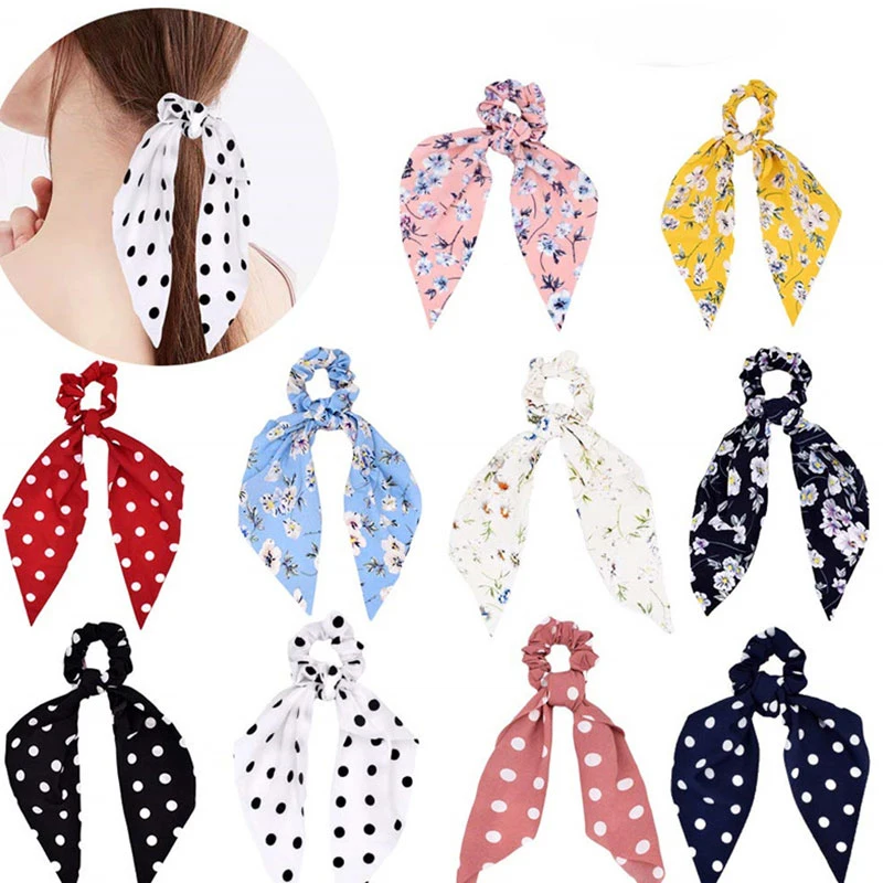 

Fashion Ponytail Scarf Scrunchie Elastic Hair Rope For Women Hair Bow Ties Scrunchies Hair Bands Flower Print Ribbon Hairbands