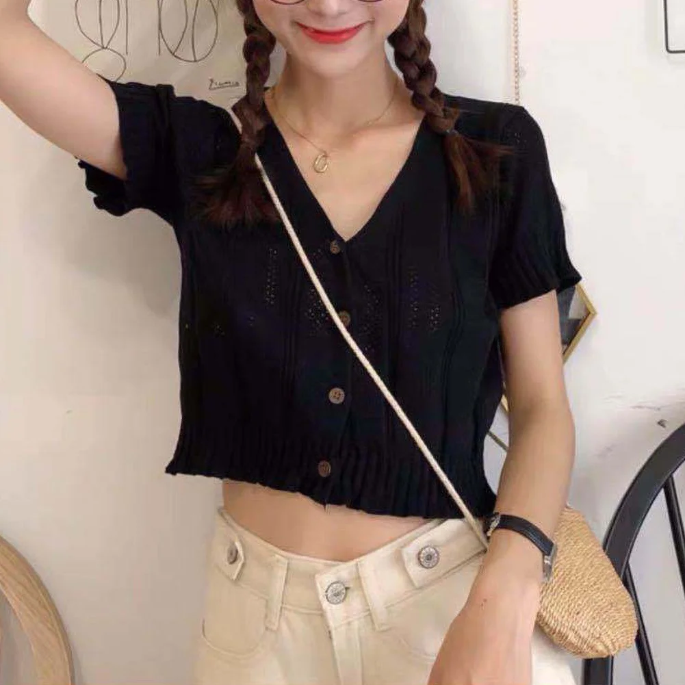 Модная женская Летняя трикотажная шелковая футболка с коротким рукавом и v