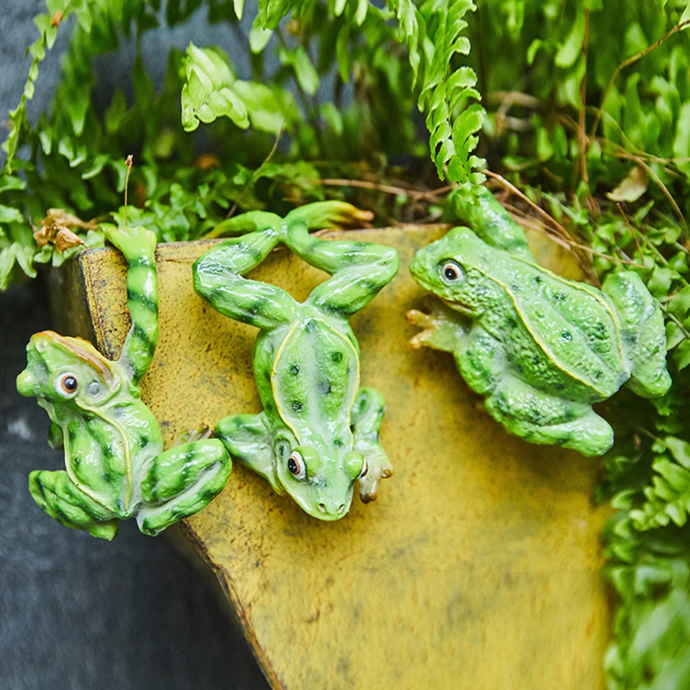 3 Pcs/Set Creative Hanging Climbing Frogs Bonsai Decorative Potted Outdoor Garden Flowerpot Ornaments Home Desk Decor Kids Gift