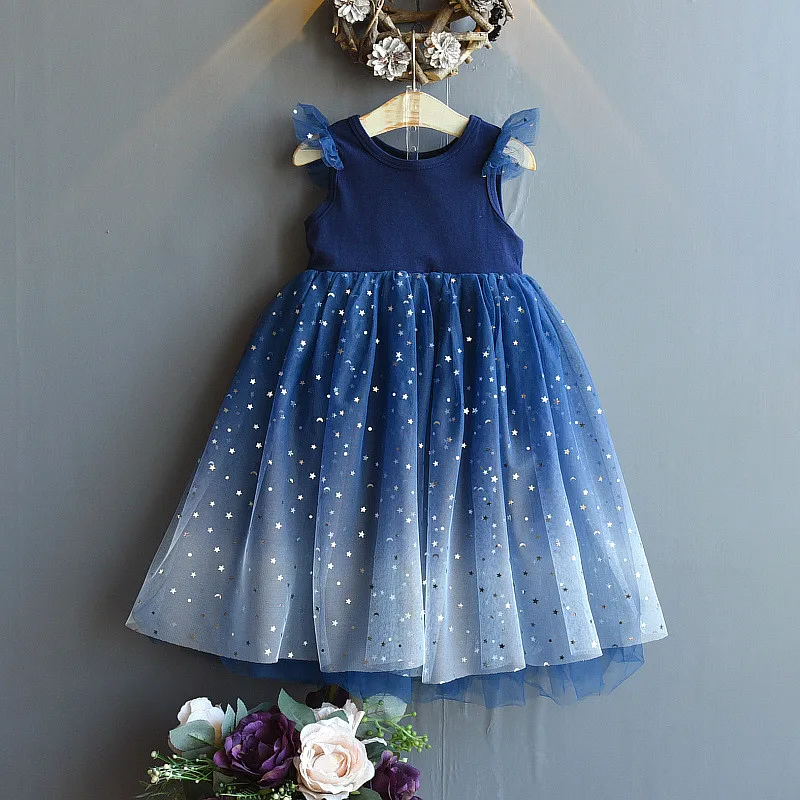 Vestido Infanti Kids Summer Princess Dress Girls Performance Costumes Children Birthday Party School Casual Sequin Star Dresses | Детская