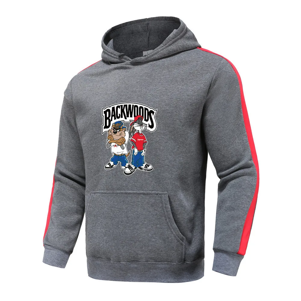 

Men's spring and autumn new Backwoods print patch strip fashion casual sports hip-hop hoodie pocket pullover sweater D24