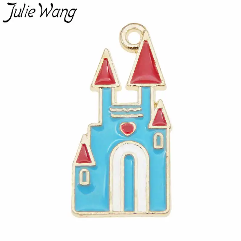 

3 шт., эмалированные Подвески Julie Wang в виде замка из мультфильма, ожерелье, браслет, серьги, аксессуары для изготовления ювелирных изделий