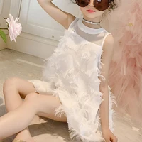 summer girls dress 2021 new princess style back bow feather chiffon mesh teens for 5 7 9 11 13 years big children clothing