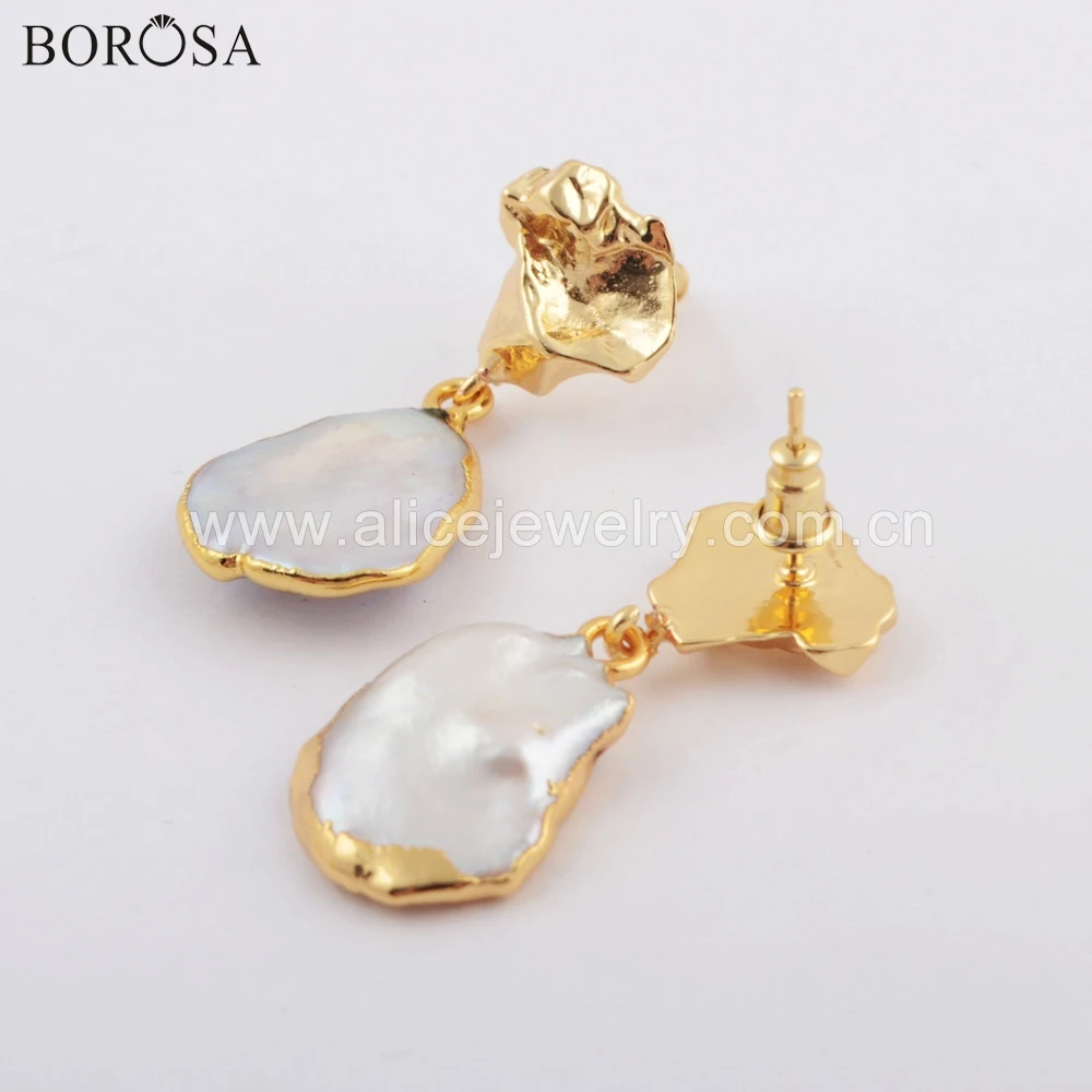BOROSA Dropship Gold Filled Freeform Natural Freshwater Pearl Drop Earrings Dangle Earring Jewelry for Gift G1780 | Украшения и