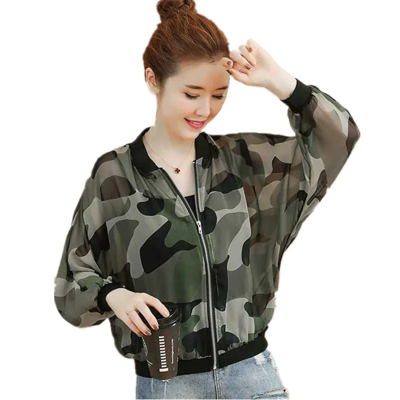 

Chiffon Jacket 2020 New Spring and Autumn Thin Loose Camouflage Long-Sleeved Sunscreen Top Female Bat Shirt Short Cardigan